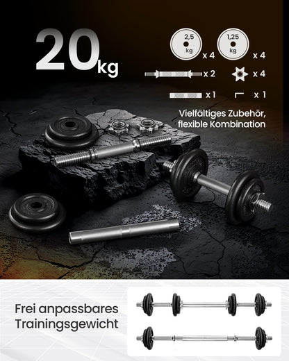 SONGMICS 2-in-1 Hantelset, 2 x 10 kg Kurzhanteln aus Gusseisen