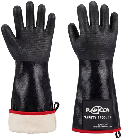 RAPICCA Grillhandschuhe hitzebeständig bis 500 °C, Neopren, XL mit 35,6 cm langer Stulpe und strukturierter Handfläche