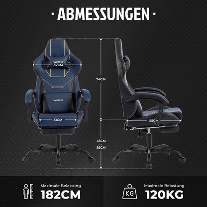 WOTSTA Gaming Stuhl Ergonomisch mit Fussstütze - Blau