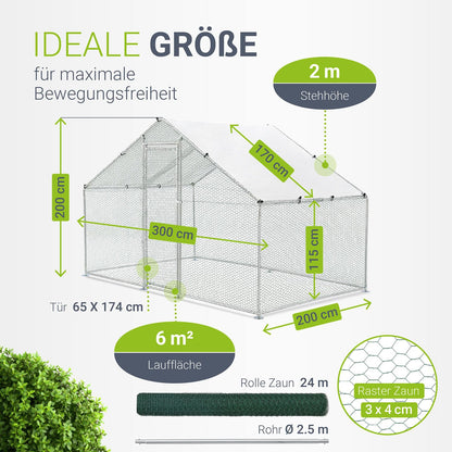 Juskys Freilaufgehege 3x2x2m – Begehbarer Hühnerstall aus Metall
