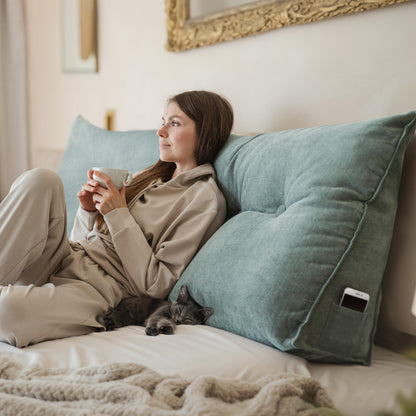 Björn&Schiller Rückenkissen Lesekissen – 200 cm Türkis-grau, langes, flexibles Kissen zur ergonomischen Rückenstütze.