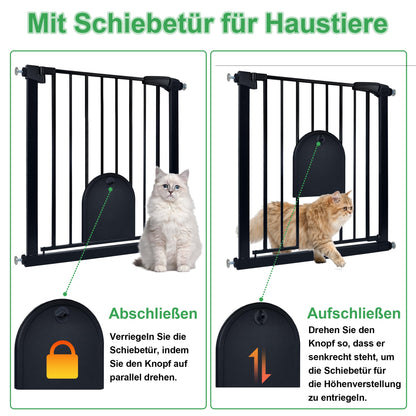 UISEBRT Treppenschutzgitter ohne Bohren mit Katzentür, 75-85 cm