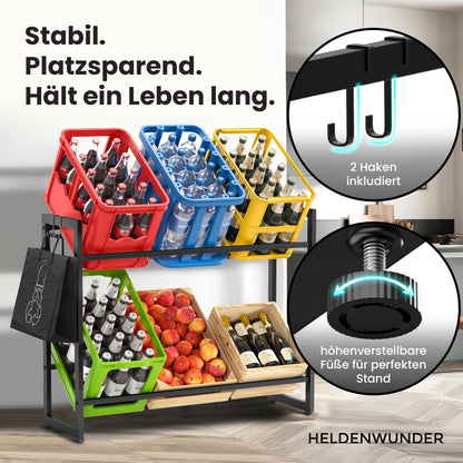 Heldenwunder Getränkekistenregal - Metall, 6 Kisten, höhenverstellbar