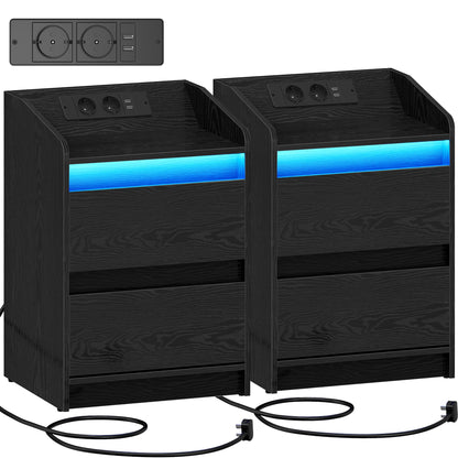 Hzuaneri NS30104X Nachttische 2er Set – LED Ladestation Schwarz. Zur Ablage und zum Laden von Geräten am Bett.