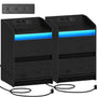 Hzuaneri NS30104X Nachttische 2er Set – LED Ladestation Schwarz. Zur Ablage und zum Laden von Geräten am Bett.