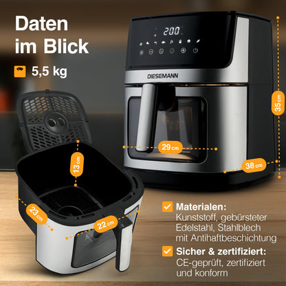 DIESEMANN Heissluftfritteuse XXL 7,3L – 2 Heizelemente