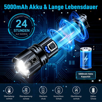 Glarylight LED Taschenlampe aufladbar, XHP70.2, 5 Modi, IPX7, 2 Stück