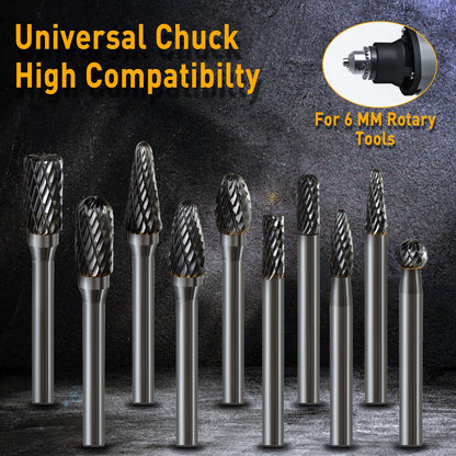 FOTYBEI Hartmetall Frässtifte Set 10-teilig, Doppelschnitt 6 mm Schaft
