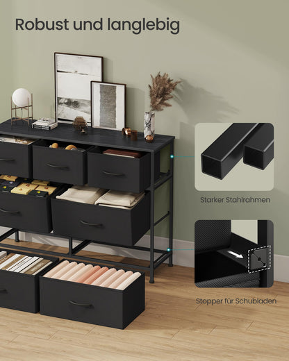 SONGMICS Kommode mit 7 Stoffschubladen, Stahl und MDF, schwarz