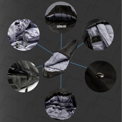 EXPLORER GRÖNLAND Mumienschlafsack Winter - Schwarz Zip-Rechts