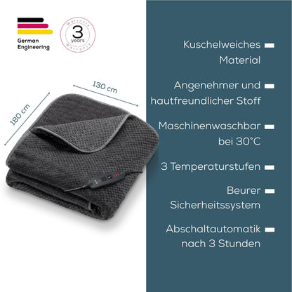 Beurer HD 65 Heizdecke, 3 Temperaturstufen, Abschaltautomatik, grau