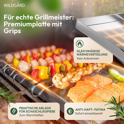 WILDGÅRD Plancha Grillplatte aus Edelstahl, 35 x 25 cm mit Zubehör