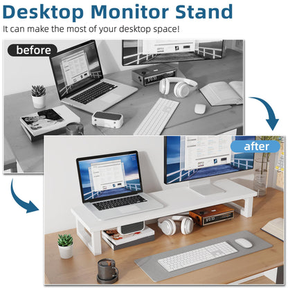 OYRREU Monitorerhöhung Schreibtisch für 2 Monitore, 91 x 26 cm, Weiss