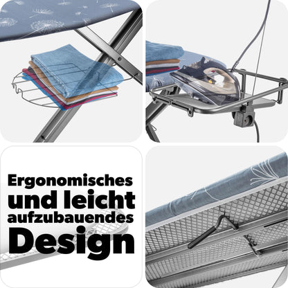 KADAX Bügelbrett mit Ärmelbrett, Steckdose – Dunkelblau