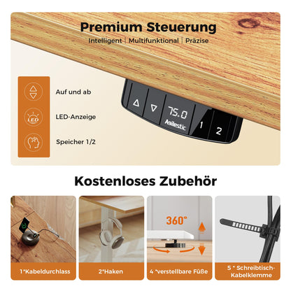 Agilestic Elektrischer Stehschreibtisch - L-förmig 140 cm Hellbraun