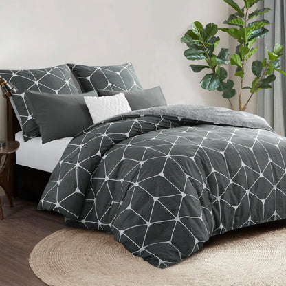 RUIKASI Bettwäsche 200x220 Baumwolle 3-teilig Anthrazit Geometrie