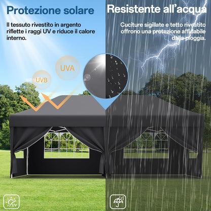 JUMMICO Faltpavillon 3x6m Partyzelt – Grau, 6 Seitenwände