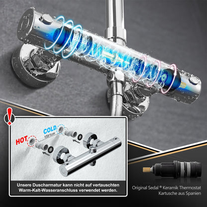 JOHO Regendusche Duschsystem Thermostat – Edelstahl Chrom D25cm