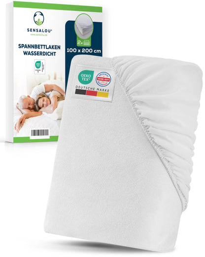 Sensalou Spannbettlaken wasserdicht 100x200 cm Doppelpack, Matratzenschutz mit Rundumgummi