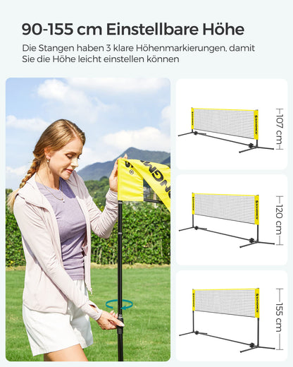 SONGMICS Badmintonnetz 3 m höhenverstellbar mit Tragetasche, Gelb