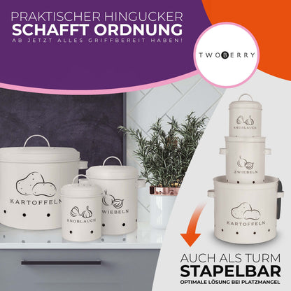 TWOBERRY Kartoffel Aufbewahrungsbox 3er Set mit Sparschäler, Weiss