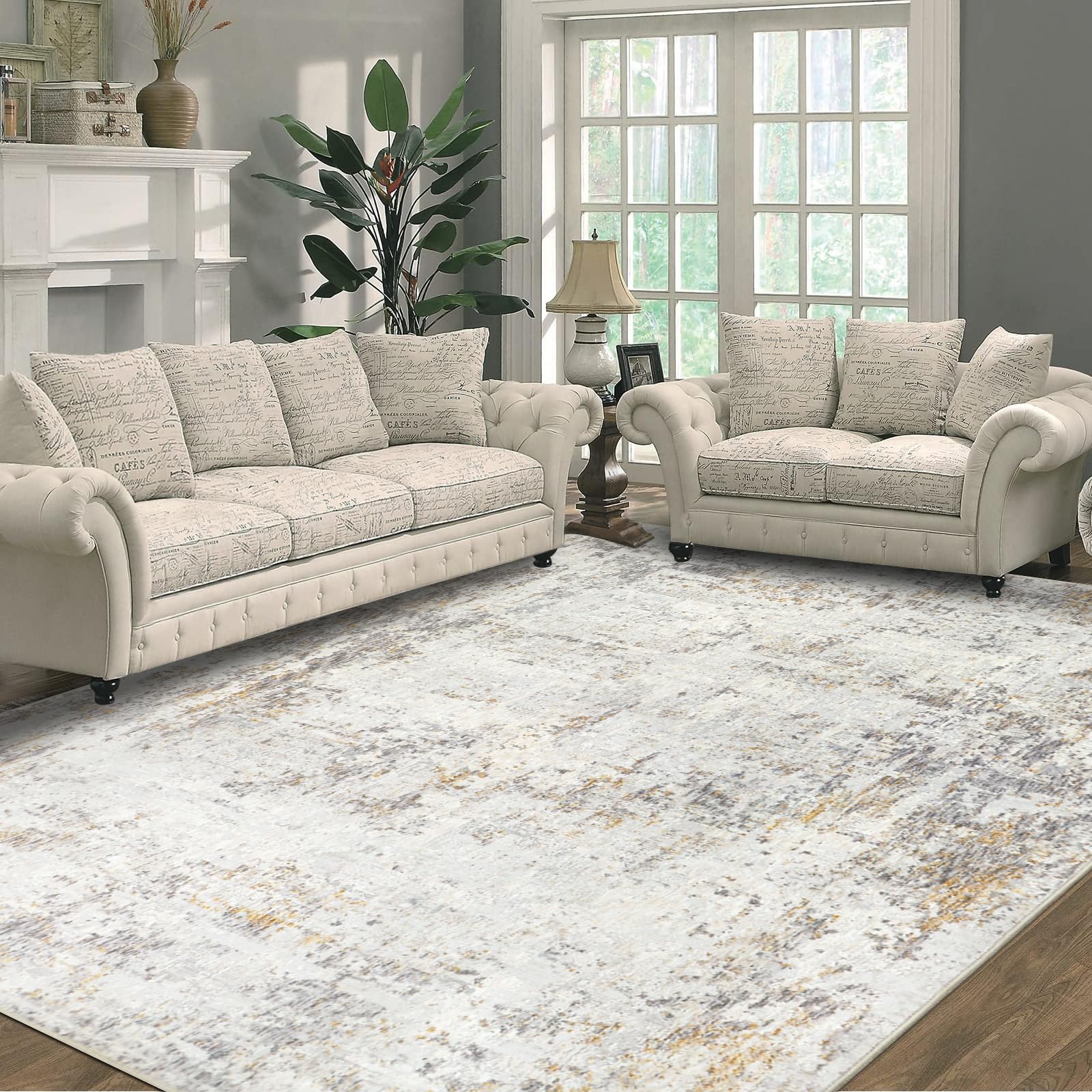 Capslpad Abstrakt Beige Wohnzimmer Teppich - Kurzflor 160x230cm. Rechteckiger Kurzflor-Teppich zur Bodengestaltung.