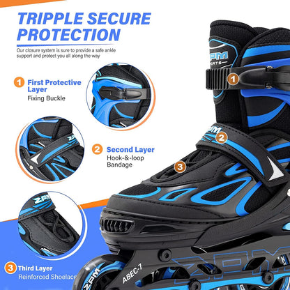 2PM SPORTS Inliner Kinder verstellbar, Inline Skates Blau Grösse M