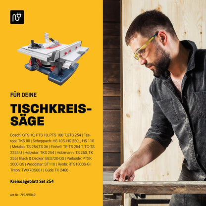 Ø254 x 30 Tisch- Kreissägeblatt Set passend für Bosch GTS 10, PTS 10, PTS 100 T, Festool TKS80, Scheppach HS105, Metabo TK250, TS254 - AMBOSS WERKZEUGE® 254x30 Sägeblatt Sortiment