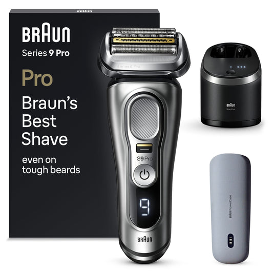 Braun Series 9 Pro Premium Elektrorasierer 9497cc Silber, Folienrasierer zur Nass- & Trockenrasur mit Ladestation.