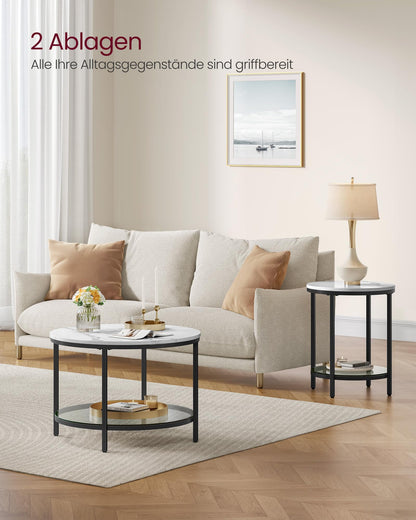 VASAGLE LCT072W13 Couchtisch Glasplatte marmorweiss-tintenschwarz