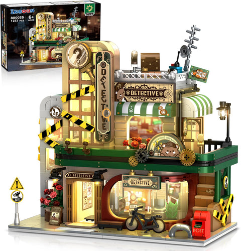 INSOON Stadt Detektiv Büro Haus Bausteine Modell – 1231 Teile, LED. Bausteinhaus, beleuchtet. Für Aufbau & Ausstellung.