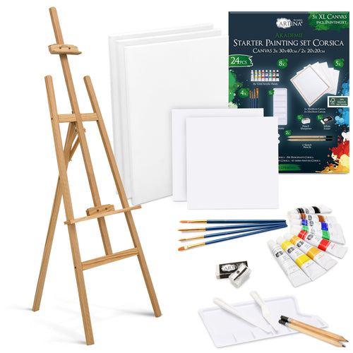 Artina Malset Corsica mit Staffelei – 24-teiliges Acrylfarben Set mit Keilrahmen und Pinseln