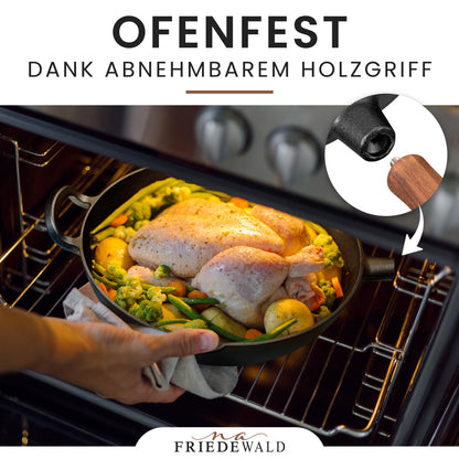 Friedewald® Gusseisen Wok Bratpfanne - 33cm Induktion mit Deckel
