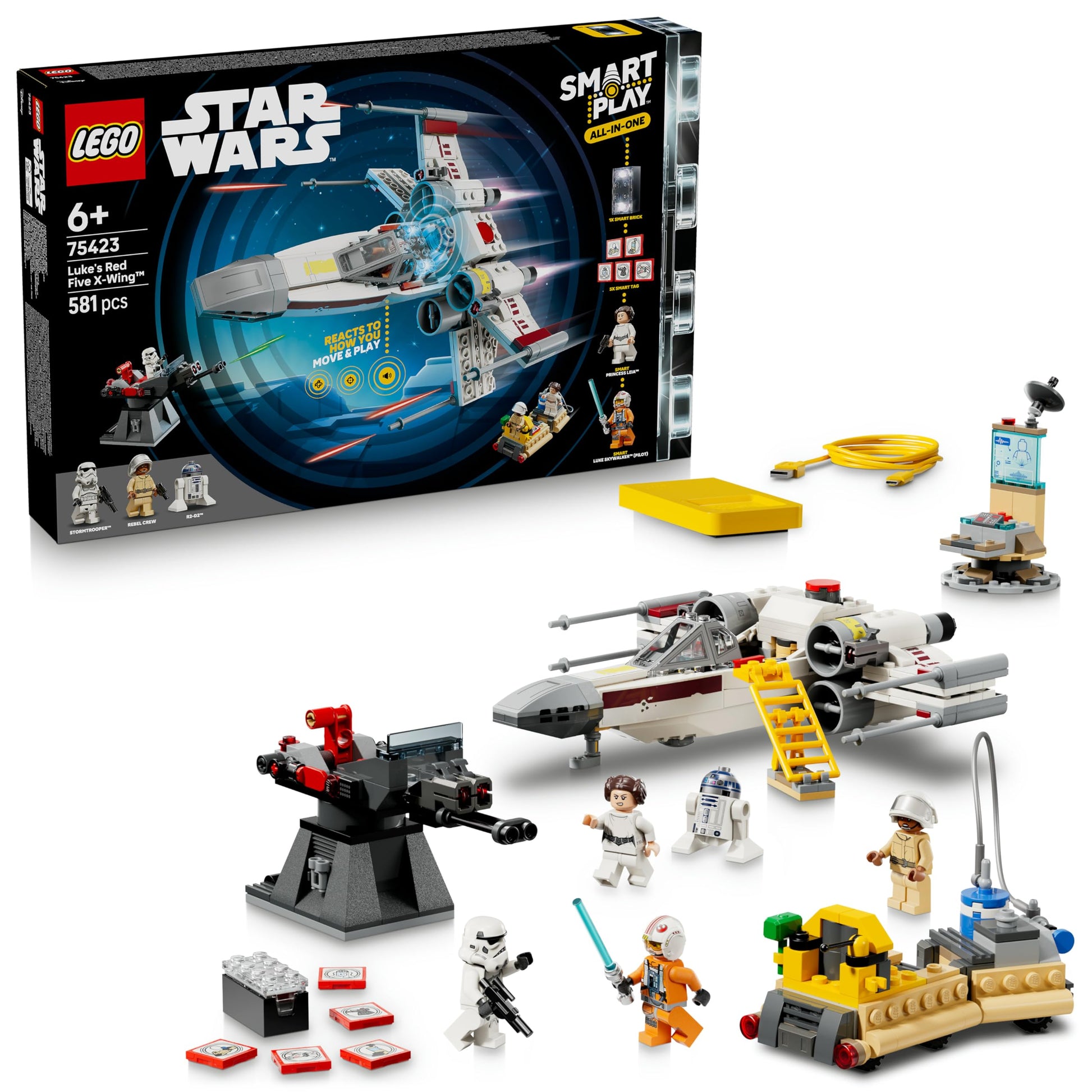 LEGO Star Wars 75423 SMART Play Lukes Rot Fünf X-Wing Spielset mit SMART Brick und Minifiguren