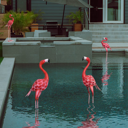 XONOR Flamingo Gartenstatuen aus Metall, 2er-Set, rosa, 65/59 cm