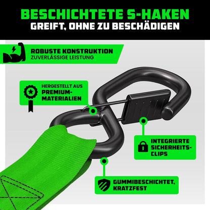 Rhino USA Schwerlast-Ratschengurt-Set 4er-Pack, 4 cm x 2,4 m, Grün