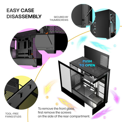 KEDIERS P4 PC-Gehäuse ATX Mid Tower mit 4 Lüftern, Schwarz
