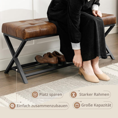 LUE BONA 113cm Schuhbank Sitzbank Flur - Gelblich Braun