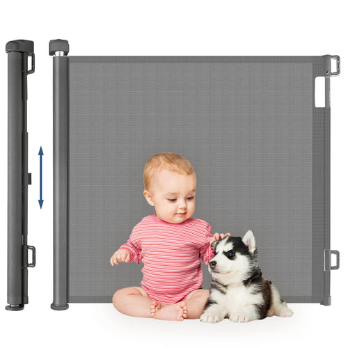 HollyHOME Treppenschutzgitter ausziehbar 0-180 cm, Babygitter grau, PVC-Maschengitter für Treppen und Türen