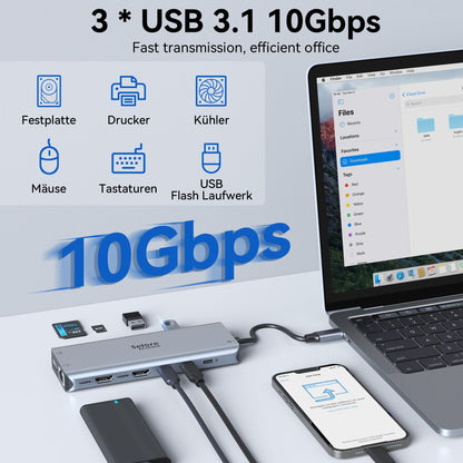 USB C Docking Station Hub 13-in-1 Triple Display 4K 10G