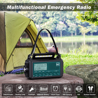 Mesqool Kurbelradio DAB+/UKW, Notfallradio mit Solar und SOS-Alarm