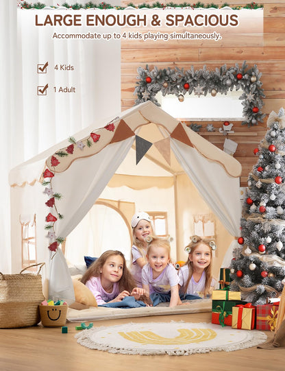 besrey 2 IN 1 Kinderzelt – Spielhaus beige mit Lichtern