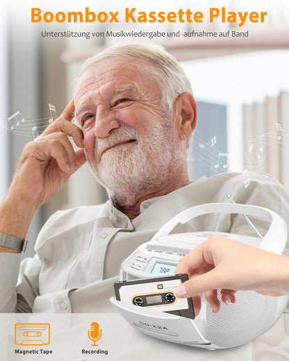 Greadio Boombox CD/Kassettenspieler Bluetooth FM Radio – Weiss
