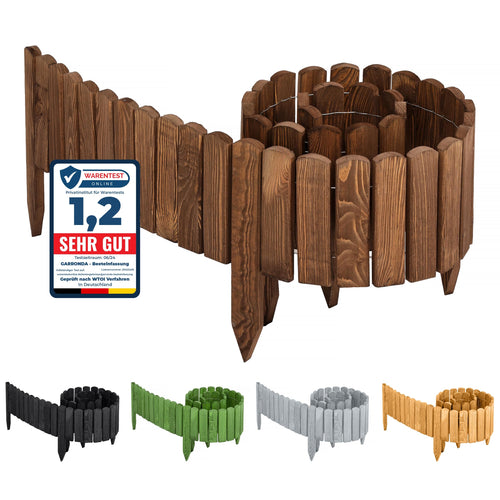Garronda Rasenkante aus Holz, Rollborder 200 x 30 cm, dunkelbraun, Holzelemente mit verzinktem Draht zum Stecken