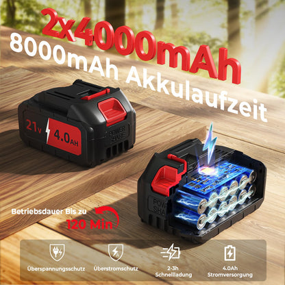 VIWKO Akku-Kettensäge 1300 W, bürstenlos, 6 & 8 Zoll Schwert