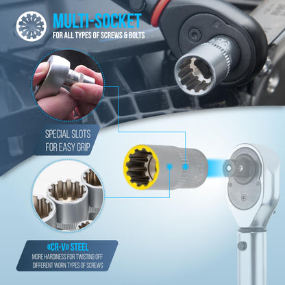 HASKYY Steckschlüssel Set Vielzahn XZN 1/2" - 33-teilig