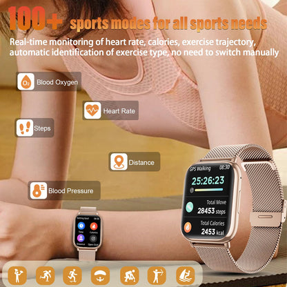 SLOKSFil Smartwatch G91 Damen mit Telefonfunktion, 1,83 Zoll, Roségold