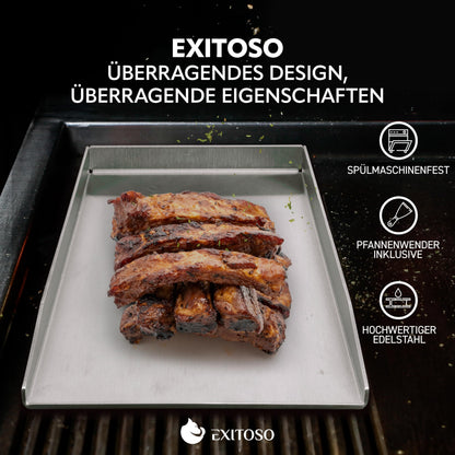Exitoso Grillplatte Plancha Edelstahl 30 x 40 cm mit Grillspachtel