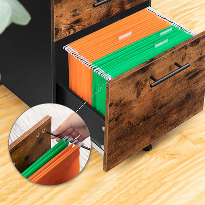 HOOBRO Rollcontainer Aktenschrank - 3 Schubladen Dunkelbraun/Schwarz