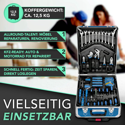 TRESKO Werkzeugkoffer 1400-teilig, Werkzeug-Trolley, blau